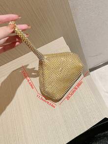 Túi xách mini dáng xô, nhẹ nhàng, thiết kế dây rút, đính đá lấp lánh, kiểu dáng công sở thường ngày, ví cầm tay dự tiệc trong suốt đính ngọc trai giả, túi dự tiệc cao cấp sang trọng đính đá lấp lánh. - Vàng - Xem 6