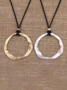 1 件简约扭曲圆形吊坠长项链，高端小众串珠颈链，男女通用情侣项链，中东风格金银色配饰，适合日常约会，送给女朋友/男朋友的礼物 - 蠟繩 - 查看 23