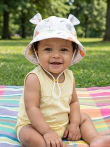 1pc Cotton Printed Baby Bucket Hat, Sun Protection For Boys & Girls, Spring/Summer - 1PC - View 3