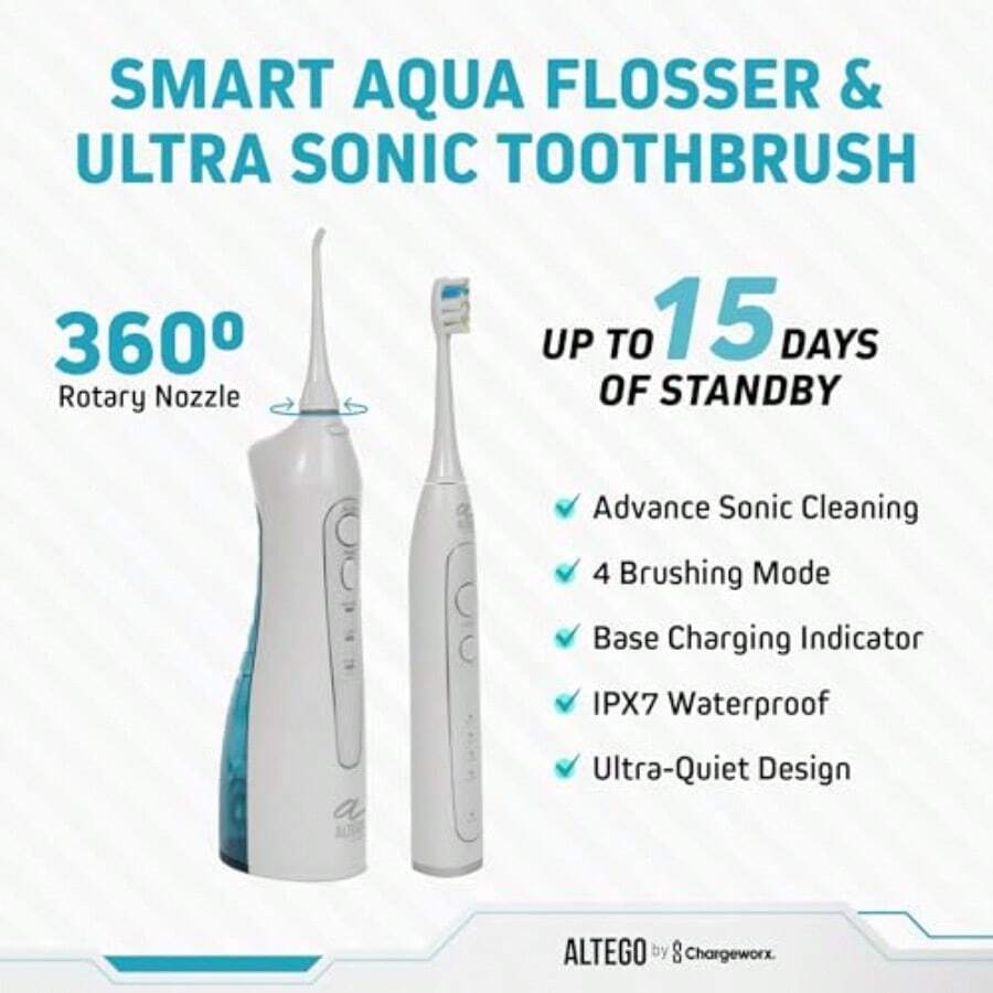 Juego de Cepillo de Dientes Eléctrico Sónico y Hilo Dental con Carga Inductiva Recargable, Sin Cable, para Blanqueamiento Dental - como en la foto - Ver 1