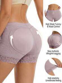 1Pc/2Pcs Women Sexy Butt Lifting Tummy Control Lace Trim Padded Shapewear Panty,Detachable Sponge Padding For Daily Wear - Bụi hồng - Xem 5