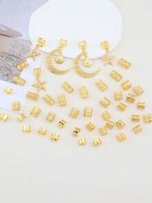 45pcs/Set Girls' Braided Hair Accessories Combo - Moon, Star, Braid Clips, Fashion Personalized Braided Jewelry, Y2K Party Punk Gifts, Suitable For Girls, Perfect For Balls, Parties, Music Festivals, Girl's Hair Decorations, Fairy Party Headwear, Holiday Party Decorations, Gold Metal Accessories, Gifts, Travel, Girl Gifts, Hair Accessories - Multicolor - View 4