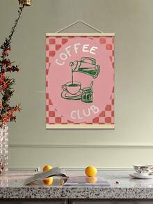 1幅无框咖啡俱乐部海报 - 复古厨房帆布画，防水可重复使用，复古卡通设计，包含咖啡机和咖啡杯，适用于客厅、卧室、厨房、浴室、走廊装饰，咖啡吧配件，抹茶/墙贴海报，柠檬巧克力装饰，粉色图片，女孩房装饰，卧室海报，墙面艺术 - 彩色 - 查看 3