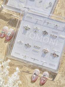 1 片奢华包边弧形蕾丝，缀满钻石、水钻、珍珠，方便的自粘美甲贴纸，DIY 美甲装饰 - 彩色 - 查看 3