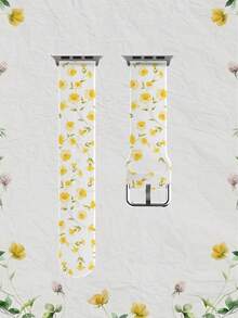 1条藤蔓和黄色花朵图案柔软弹性透气替换腕带，适用于 38mm 40mm 41mm 45mm 44mm 42mm 49mm，时尚休闲多色硅胶表带，兼容 Ultra系列S11/S10/SE/9/8/7/6/5/4/3/2/1 - 彩色 - 查看 12