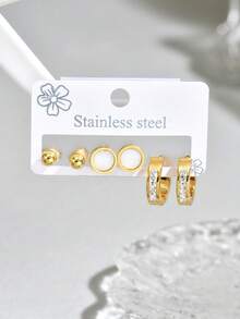 6 件套优雅简约设计不锈钢耳环套装，适合女士 - 金色 - 查看 25