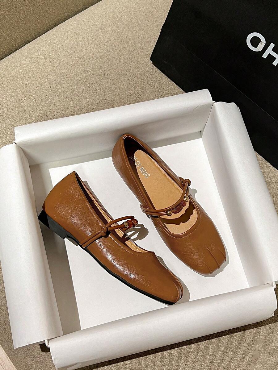 2026 Spring New Women's Shoes, Brown, Coffee, Black Retro Mary Jane Shoes, Strap Design, Commuting & Casual, Elegant - Brown - View 1