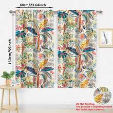 2片装2D热带植物印花半遮光窗帘，适用于客厅和卧室，清新自然风格 - 彩色 - 查看 7