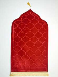 1件流苏祈祷垫，中东风格印花地毯 - 防滑，可折叠加厚跪垫，柔软可水洗，适合斋月期间家庭礼拜和宗教场所使用