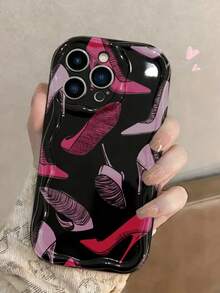 Patrón de tacones rosas sobre fondo negro Funda Clara de Alta Calidad Case Transparente Carcasa Duradera Funda de Moda Compatible con todos los modelos para iPhone para Apple. - Negro - Ver 3