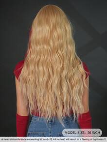 7JHH WIGS 金红色波浪假发，带刘海，挑染红色发丝，长卷发，自然蓬松柔软，采用合成纤维编织而成，色彩缤纷，适合女性和女孩，可用于万圣节、圣诞节、节日派对、角色扮演等场合，26英寸。 - 挑染紅色 - 查看 4