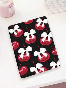白色蝴蝶结樱桃印花扁平保护套，1个装，兼容iPad 10.2英寸（2021/2020款），兼容iPad第10/9/8代，兼容iPad（A16）11英寸（第11代，2025款），兼容三星Galaxy Tab A8 10.5英寸（2022款），/平板电脑保护套带笔槽，支持自动休眠/唤醒，情人节礼物 - 彩色 - 查看 3