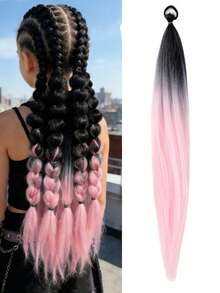 1pc 26 Inch Synthetic Ombre Straight Hair Ponytail Elastic Band, Suitable For DIY Braiding, Children's Daily Wear, Halloween, Christmas, New Year Costume Parties - Multicolor - View 28