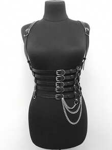 Handmade PU Leather Harness Corset With Chains, Women's Harness Belt Black Pu Leather Body Harness Chain, Gothic Rave Outfit Belt. - Nhiều màu - Xem 7