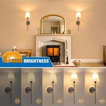 1/2pcs Retro Industrial Style Wall Lamp, Bathroom Cabinet Wall Light, 15 Color Modes, White Fabric Lampshade. Retro Industrial Wall Lamp Suitable For Bedroom, Living Room, Kitchen And Bathroom Cabinet. Includes 1800mAh Rechargeable Bulb. - 多色 - 查看 4