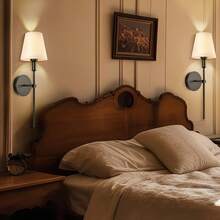 1/2pcs Retro Industrial Style Wall Lamp, Bathroom Cabinet Wall Light, 15 Color Modes, White Fabric Lampshade. Retro Industrial Wall Lamp Suitable For Bedroom, Living Room, Kitchen And Bathroom Cabinet. Includes 1800mAh Rechargeable Bulb. - 多色 - 查看 6