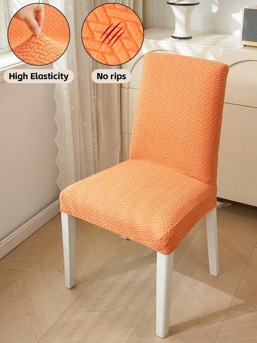 1pc Jacquard Solid Color Stretch Chair Cover, Suitable For Living Room, Dining Room, Home Use, All Seasons - Orange - View 1
