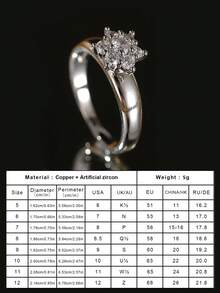 Gift Box Elegant Cubic Zirconia Ring, Women's Wedding, Engagement, Party Versatile Jewelry, Copper Material Non-Fading And Hypoallergenic, Ideal Holiday Gift - Silver - View 6