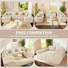 Sectional Cloud Couch For Living Room, Modular Floor Sofa With Plush Corduroy, No Assembly Required, Big Comfy Couches Set With Fluffy Memory Foam, Stupendous U Shaped Sofas With Chaise,Freely Configurable Layout - 米色 - 查看 4