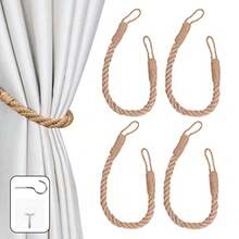 4-Piece Curtain Tiebacks With Twisted Hemp Rope - Decorative Handmade Holdbacks For Curtains Khaki - 4 - View 1