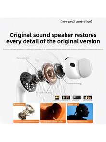 New Audifonos Bluetooth Airpro Pro3 Wireless Earbuds, ANC Active Noise Cancelling Personalized Spatial Audio Earbuds, Bluetooth 5.4 Headphones HiFi Stereo, Bluetooth Earbuds With Dual ENC Noise Cancelling Mic, IPX7 Waterproof In Ear Earphones, 48H Playtime, Magnetic Charging, LED Display, Comfort Ear Tips Included, Ear Buds For Pad Phone Workout Running Gaming Travel, White - Pro3降噪版 - 查看 7