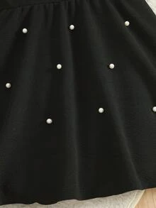 4-7岁女童连衣裙，薄纱泡泡袖珍珠装饰荷叶边V领连衣裙，适合家庭出游、生日派对、宴会、日常穿着 - 黑色 - 查看 7