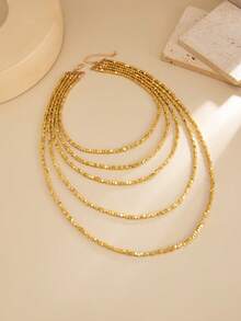 1pc Bohemian Style Geometric Square CCB Beaded Multi-Layer Necklace, Elegant Luxurious Casual Daily, Party, Date, Women's Festival Versatile Jewelry Gift - Necklace - View 5