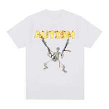 Camiseta divertida de esqueleto de autismo, humor, calavera, moda femenina, camiseta de hip hop, camiseta casual de manga corta de verano - Blanco - Ver 1