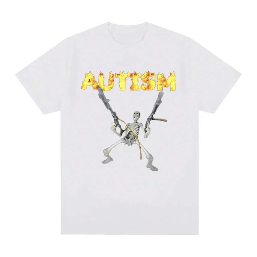 Camiseta divertida de esqueleto de autismo, humor, calavera, moda femenina, camiseta de hip hop, camiseta casual de manga corta de verano - Blanco - Ver 1