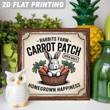 2D Flat 1pc, Rabbits Farm Carrot Patch Open Daily Homegrown Happiness Wooden Framed Sign Farmhouse Theme Wall Hanging Vintage Bedroom, Kitchen, Living Room, Decorative Signs & Plaques 8x8 Inch - Multicolor - View 7