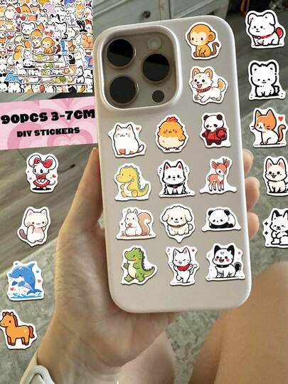 90张可爱卡通极简动物贴纸套装，创意贴纸，适用于平板电脑、笔记本电脑、手机壳、Kindle、铅笔盒、摩托车、滑板、剪贴簿、吉他、iPad、汽车贴纸，青少年和成人DIY日记装饰