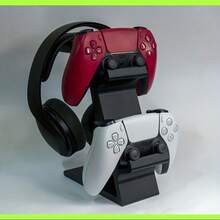 3-In-1 PlayStation 5 Controller Stand - Game Desk Storage Rack With Headphone Hook, Holds 2 Controllers And Headset, Space-Saving, White/Black Game Accessory - Multicolor - View 6