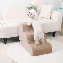 1pc Transformable Pet Stairs, Detachable Ramp & Steps, Washable Foam, For Small/Medium Dogs, Non-Slip Dog Ladder - Beige - View 9