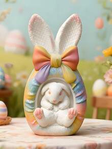 1个复活节彩蛋造型兔子蜡烛硅胶模具，DIY香薰饰品蝴蝶结石膏模具 - 复活节、情人节、开斋节和宰牲节的完美礼物 - 彩色 - 查看 7