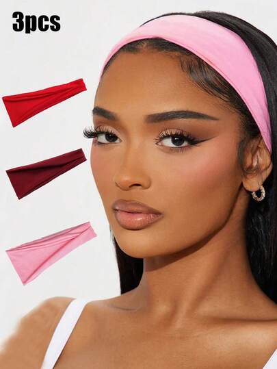 3pcs Bright Color Fashion Simple Versatile Headbands, Suitable For All Seasons, Sports & Fitness Hair Accessories