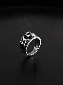 Skull Ring, Vintage Fashion Accessory, Fearless Punk Rock Style - Antique Silver - View 2