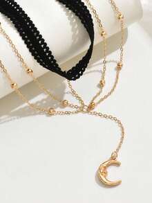 1件性感时尚弹力珍珠链金属月亮和人物吊坠流苏大腿链，适合女性日常和派对穿着 - 彩色 - 查看 4