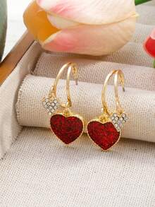 1 Pair Elegant Heart Pendant Earrings - Unique Minimalist Design For Women, Suitable For Daily Wear And Valentine's Day Gift - Red - View 5