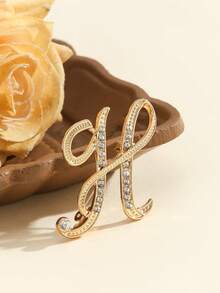 1Pc A-Z Letter Rhinestone Brooch – European Style Alloy Sparkly Pin, Elegant Versatile For Suits/Shirts/Coats/Dresses, Perfect Gift - Multicolor - View 9