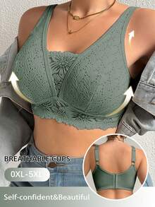 Plus Size Women Lace Patchwork Seamless Underwear, Suitable For Daily Wear And Various Occasions - Army Green - View 2