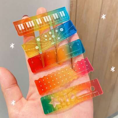 5pcs Dopamine Palm Ruler, Candy Color, High-Quality Mini Straight & Wavy Line Cute Gadget Ruler