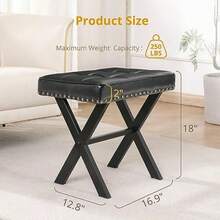 LUE BONA - Taburete de cambiador cua de piel sintética con patas de metal X silla otomana pequeña para sala de  sala de estar reposapiés acolchado moderno color - Negro-1-gro - Ver 1