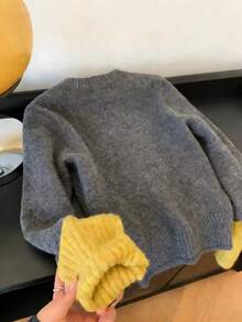 时尚撞色针织开衫长袖外套，女士秋冬款，南瓜刺绣，圆领，前襟纽扣，罗纹饰边，休闲风格