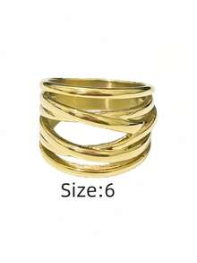 1 pieza Anillo de mujer de uso diario de acero inoxidable de moda con varios niveles, estilo minimalista exagerado, de tres colores, de titanio, de acero de 18K, impermeable, resistente a la decoloración y de alta calidad - Anillo de mujer en forma de cruz - Ver 18