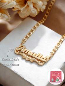 1件定制欧美风嘻哈双层汽车花朵名字项链，可定制文字，适合各种场合作为礼物或自用，高端奢华汽车花朵项链，新年魅力之选 - 金紅色聖誕禮盒 - 查看 3