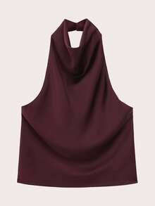 Top sin mangas de satén con cuello halter y espalda descubierta, primavera/verano - Burdeos - Ver 1