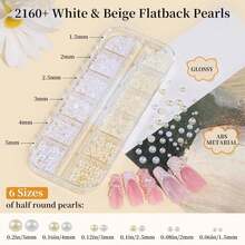 2 Boxes Metal Nail Beads And Flatback Pearls With Tweezers And Brush Kit, 1.5-5mm White &Amp; Beige Half Round Pearls, 0.8-3mm Gold Silver Small Caviar Beads Balls For Face Makeup Manicure Crafts(1-K2) - ColorA - 查看 4