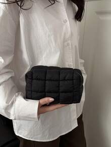 2026 New Custom Quilted Makeup Bag, Nylon Cosmetic Pouch - Black - View 2