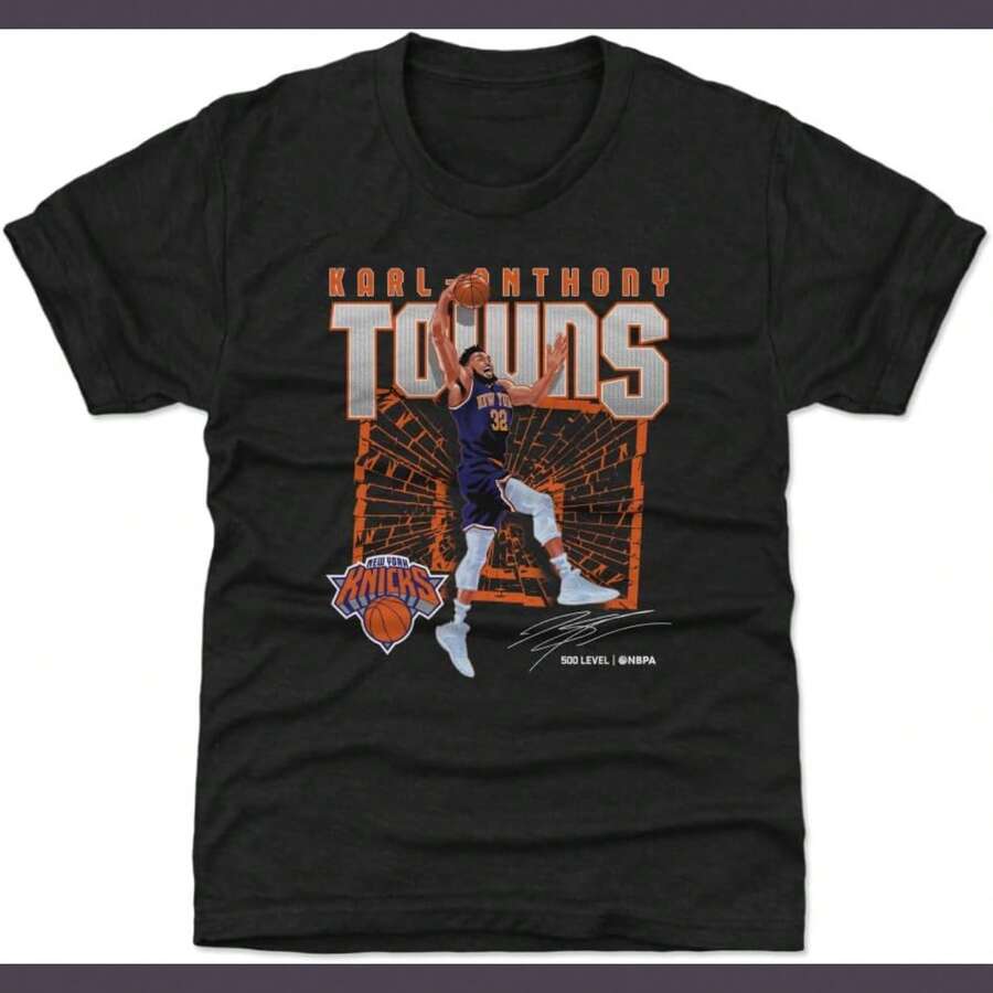 Karl-Anthony Towns New York Knicks Youth Shirt - Karl-Anthony Towns New York Knicks Shattered - 黑色 - 查看 1