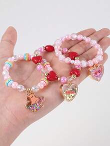 1Pc Girls Cat Capybara Unicorn Heart Shaped Charm Full-Fill Glitters Colorful Sequins Decor Beaded Bracelet Best Gift - Multicolor - View 4